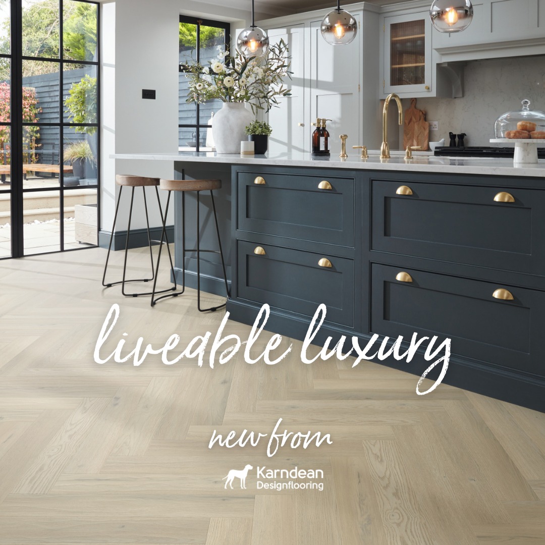 Herringbone parquet LVT flooring fitted in a contemporary kitchen-diner