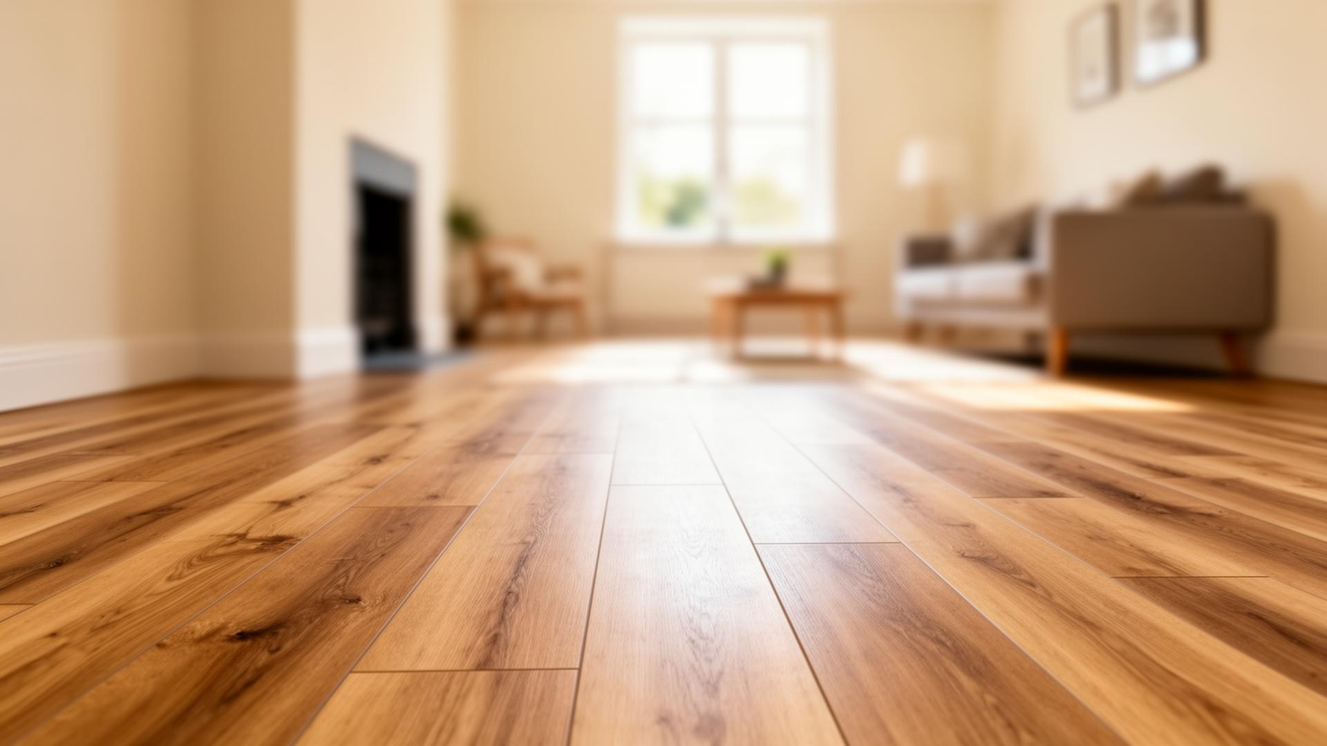 Wide oak-effect luxury vinyl tile (LVT) plank flooring in a sunlit living room